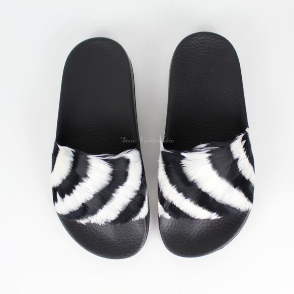 NEW VALENTINO Feather Slides Sandals | Bold Zebra Look for Resort & Lounge Wear - Picture 9 of 15